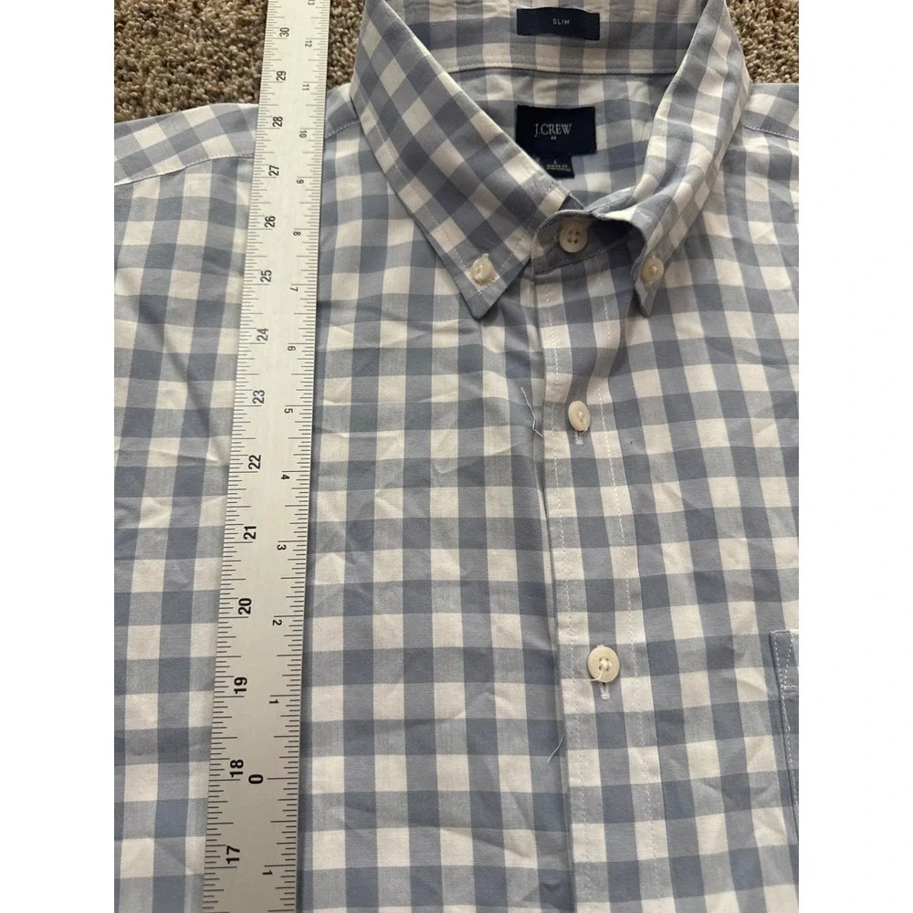 J Crew Slim Fit Blue White Gingham‎ Check Button Down Shirt Men's Size Large